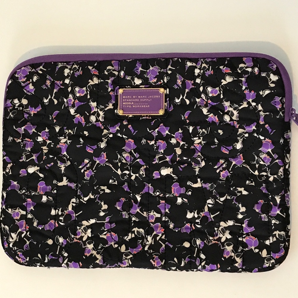 Marc by Marc Jacobs Black Purple Floral Quilted Laptop Sleeve